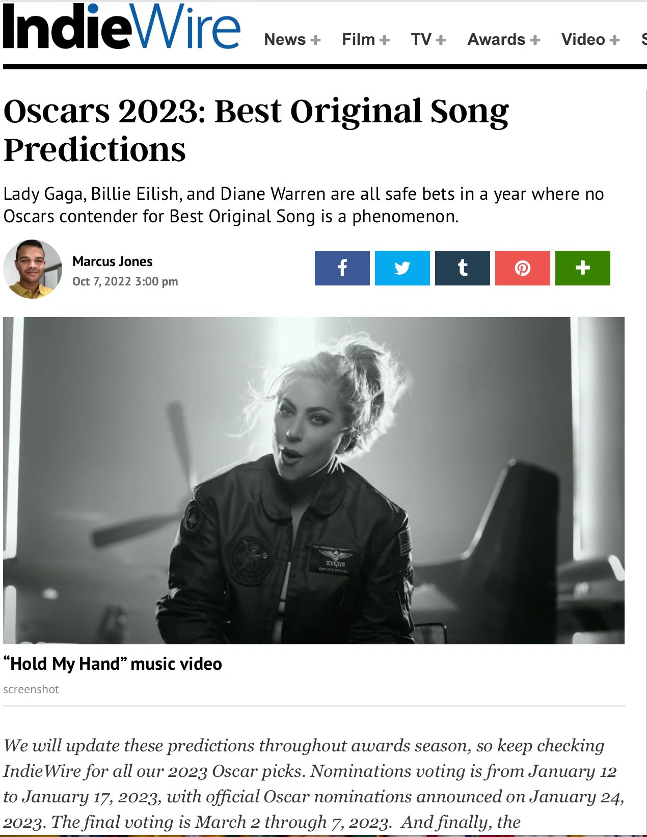 IndieWire Oscars 2023 Best Original Song Predictions